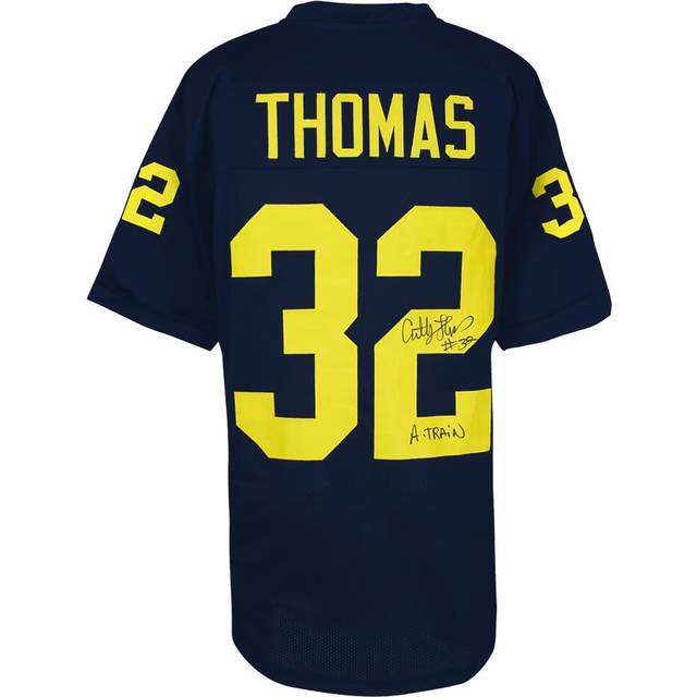 Schwartz Sports Memorabilia THOJRY351 Anthony Thomas Signed Navy Custom College Football Jersey with A-Train