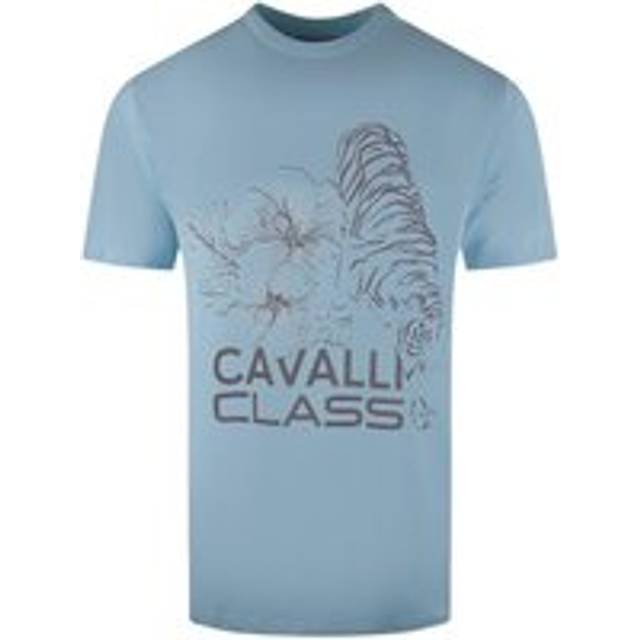 Diamond Floral Tiger Design Light Blue T-Shirt