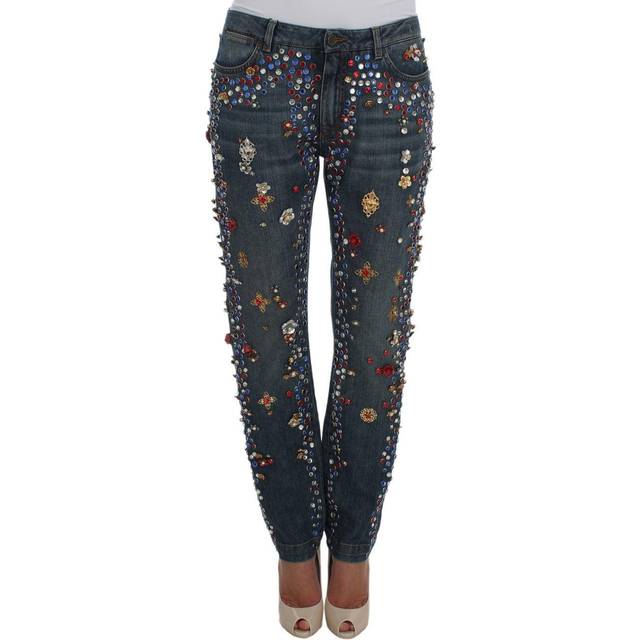 Dolce & Gabbana Crystal Roses Heart Embellished Jeans - IT38|XS - Blue (IT44|L)