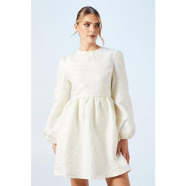 Oasis Womens Bridal Blouson Sleeve Jacquard Mini Dress - White - Size 6 UK