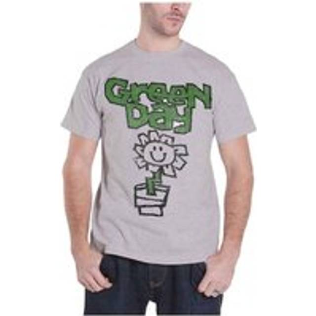 (S, Grey) Green Day Unisex Adult Flower Pot T-Shirt