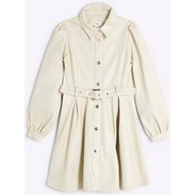 River Island Girls Cream Faux Leather Belted Shirt Dress - 9 Yrs