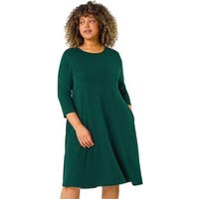 Curve Pocket Detail Swing Stretch Dress - Forest Green - Size 18 - Roman