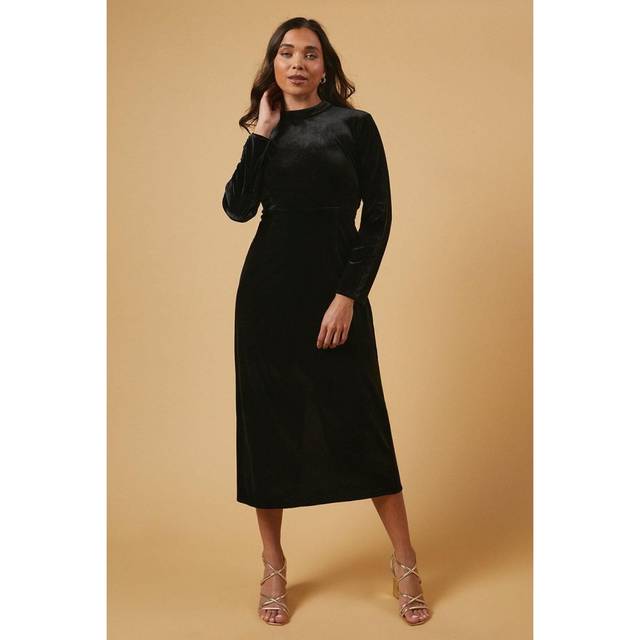Oasis womens midi dress black velvet high neck twist back spring summer