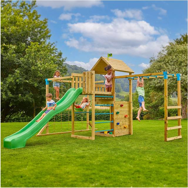 TP Skywood Wooden Tower Climbing Frame with Super Wavy Slide, Sky Deck, Monkey Bars & Skyline with Rapide Swing Seat - FSC® certified
