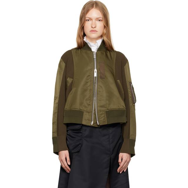 sacai Green Paneled Bomber Jacket - 826 Olive - 1