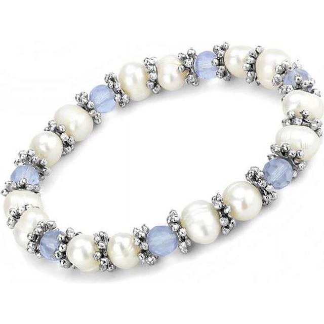 Alamode LO4652-6.5 Women Antique Silver White Metal Bracelet with Synthetic in Sea Blue - 6.5 in.