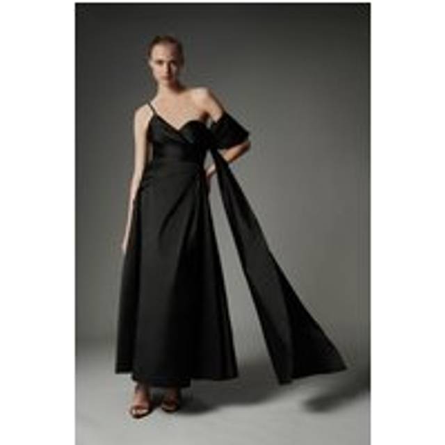 Archive Collection - Taffeta Draped Shoulder Midi Prom Dress - Black