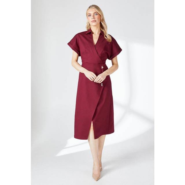 Principles Womens Button Detail Stretch Crepe Wrap Dress - Red Cotton - Size 18 UK