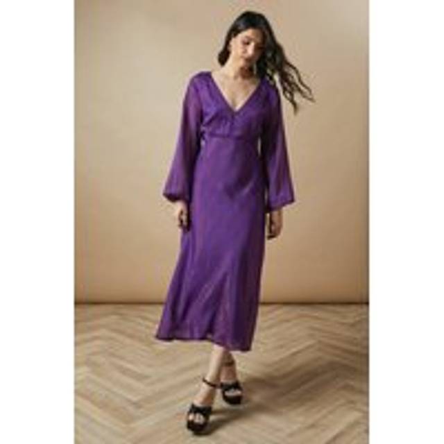Oasis Womens Occasion Glitter Stripe Cowl Midaxi Dress - Purple - Size 8 UK
