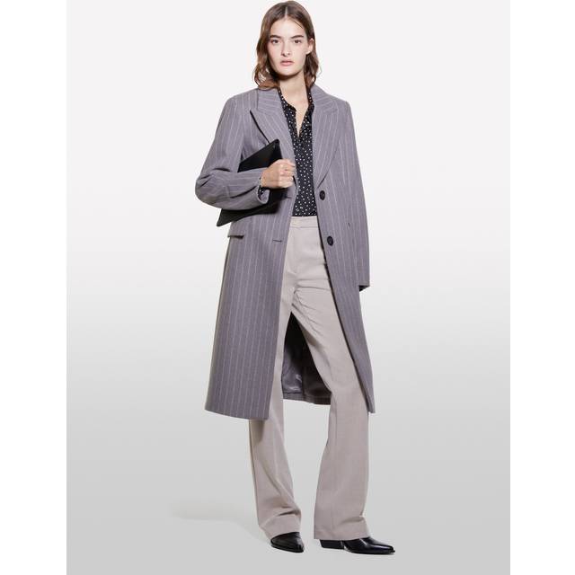 SISLEY Slim Fit Single Breasted Wool Blend Pinstripe Coat, Grey