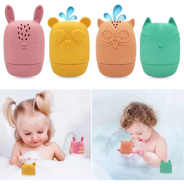 Baby Bath Toys, Food-Grade Silicone, 4-Piece Animal Bath Toys, Children's Bath Toys for Babies 6-12 Months, Bathtub Toys for Toddlers 1-3, Gifts for