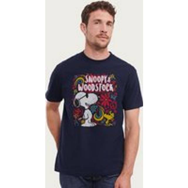 70s Floral Snoopy And Woodstock Peanuts T-Shirt - Navy - XXL