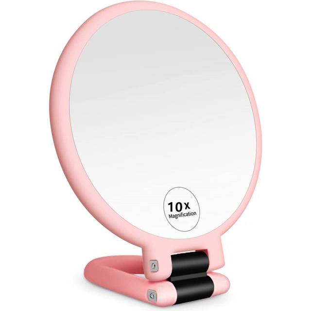 2/5/10x Magnifying Handheld Mirror ,Travel Folding Hand Held Mirror,Double Sided Pedestal Makeup Mirror with 1/10x Magnification