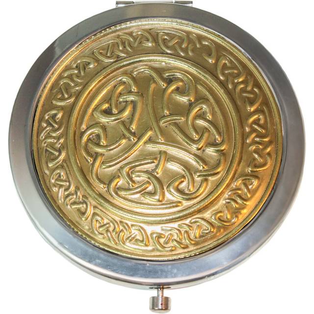 (Brass Celtic Design) Compact Round Mirror for Pocket Handbag Folding Makeup Mirror with Dual Magnification Travel Mirror for Women and Girls Unique C