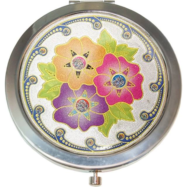 (Pansy Flower Multicolour Design) Compact Round Mirror for Pocket Handbag Folding Makeup Mirror with Dual Magnification Travel Mirror for Women and Gi