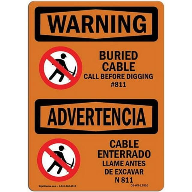 SignMission OS-WS-A-710-L-12510 7 x 10 in. OSHA Warning Sign - Buried Cable Call Before Digging Bilingual