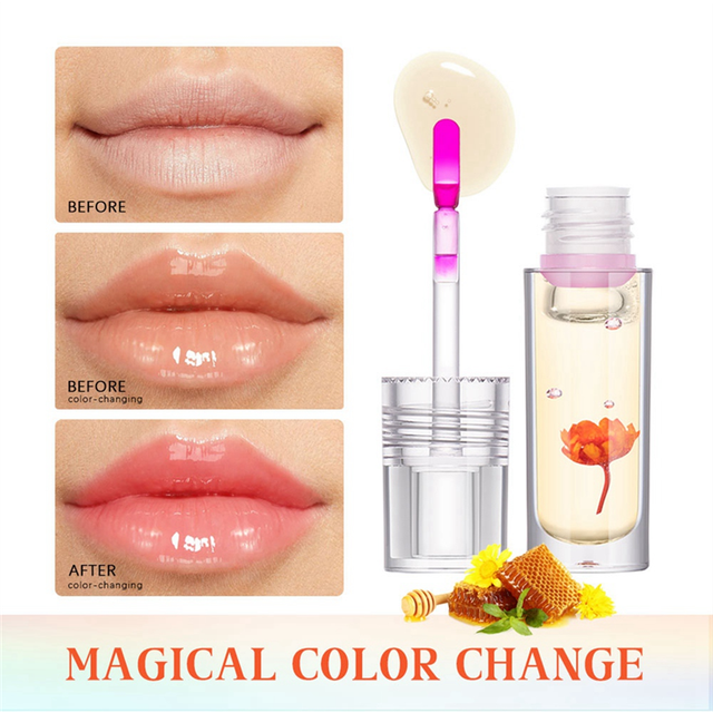 LLhappy  Magic Color Change Lip Oil Flower Lipgloss PH Changing Pink Clear Glaze Liquid Moisturizing 3
