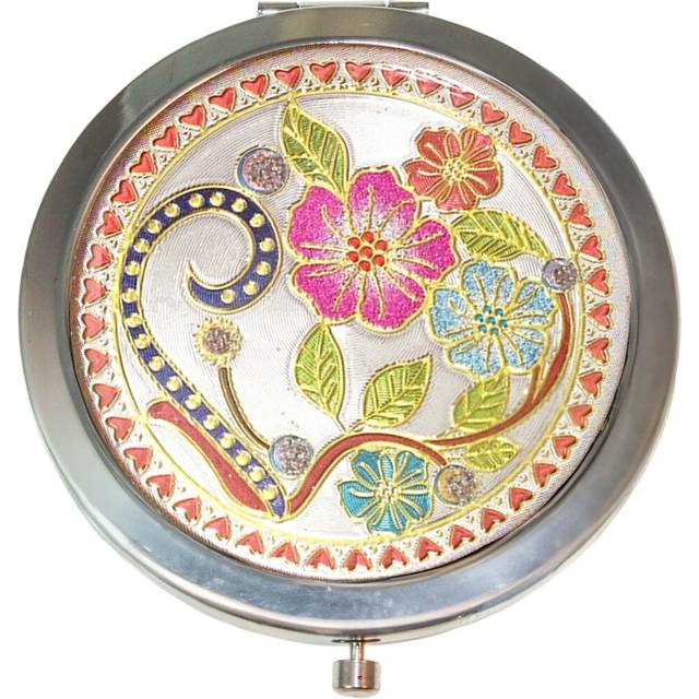 (Daisy Heart Multicolour Design) Compact Round Mirror for Pocket Handbag Folding Makeup Mirror with Dual Magnification Travel Mirror for Women and Gir