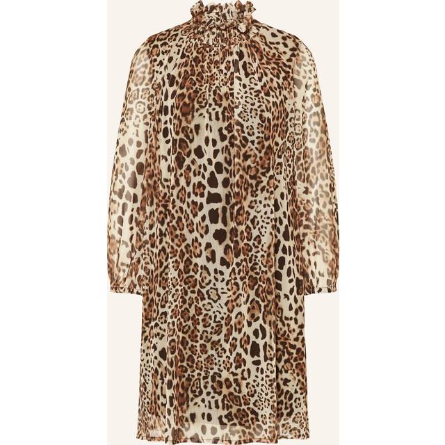 Ana Alcazar, Midi Dresses, female, Brown, M, Mesh Leo Print Turtle Neck Dress