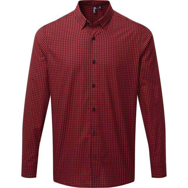 (3XL, Black/Red) Premier Mens Maxton Checked Long-Sleeved Shirt