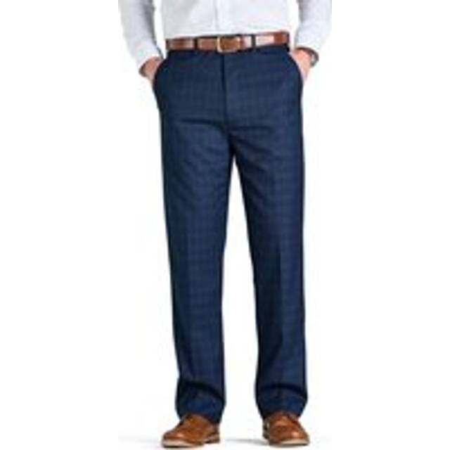 Check Trouser Regular Fit with Hidden Stretch Waistband Stylish Flat - Navy - 38R