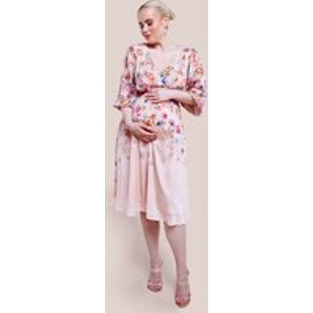 Maternity Ombre Floral Printed Wrap Midi Dress - Ivory by Goddiva - 14