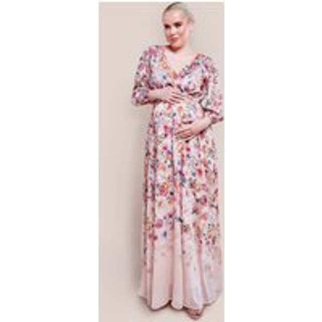 Maternity Ombre Floral Printed Wrap Maxi Dress - Ivory by Goddiva - 16