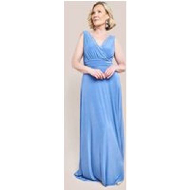 Diamante & Scalloped Lace Neck Maxi Dress - Corn Flower Blue by Goddiva - Cornflowerblue - 14