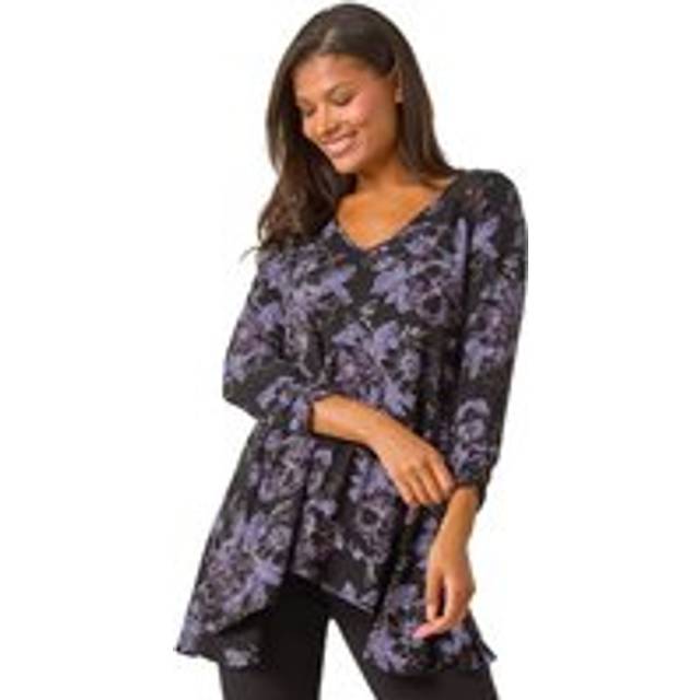 Roman Purple Crochet Trim Floral Print Top - Size 18