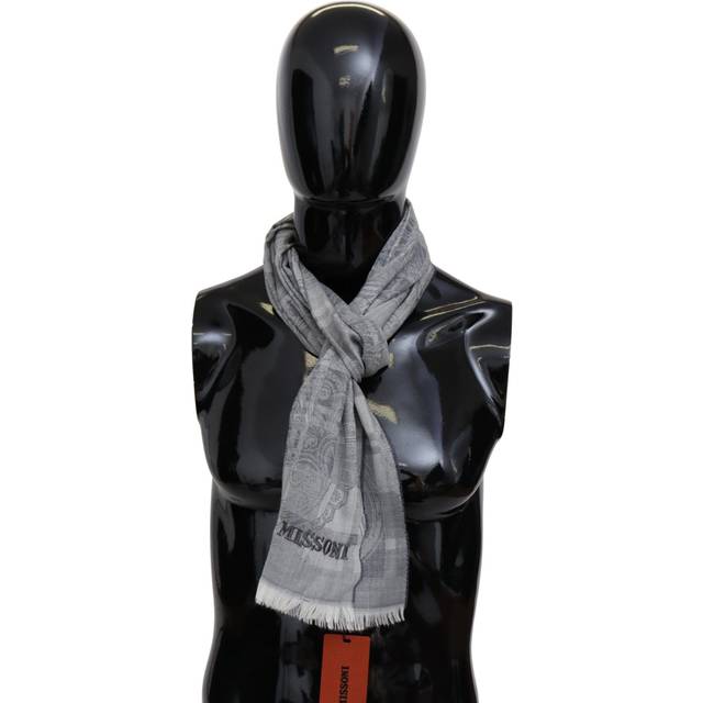 Missoni Gray Floral Wool Unisex Neck Wrap Fringes Scarf