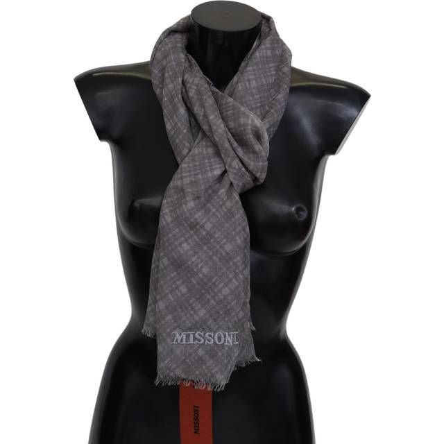 Missoni Gray Plaid Wool Unisex Neck Wrap Scarf