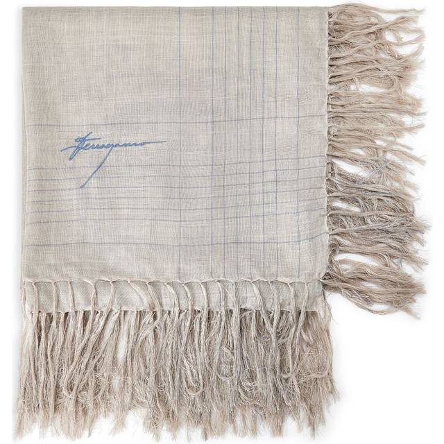 Ferragamo - logo-embroidered scarf - women - Linen/Flax/Silk - One Size - Grey