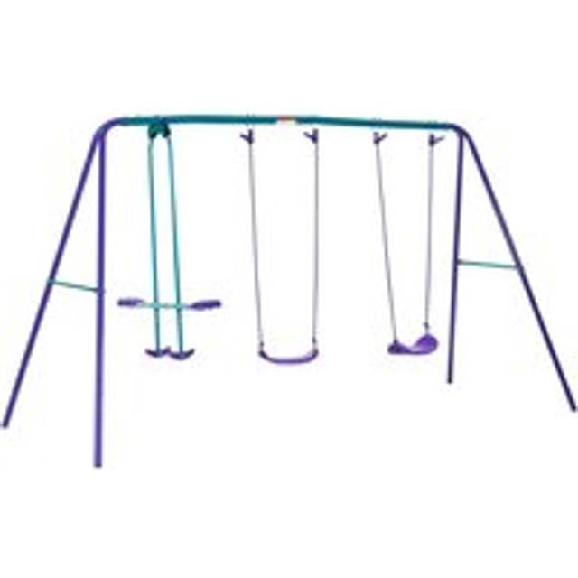 Outsunny Metal 2 Swings & Seesaw Set Height Adjustable Outdoor Play Set - green