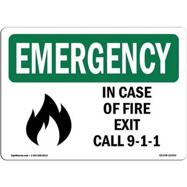 SignMission OS-EM-A-710-L-10340 7 x 10 in. OSHA Emergency Sign - In Case of Fire Exit Call 9-1-1