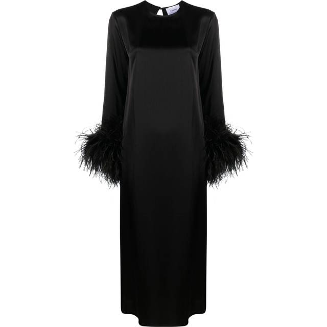 Sleeper - Suzi feather-cuffs maxi dress - women - Ostrich Feather/Ecovero - XS - Black