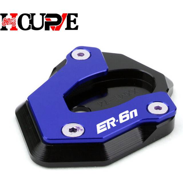 (Blue-ER6N) Motorcycle CNC Kickstand Foot Side Stand Extension Support Plate Pad For