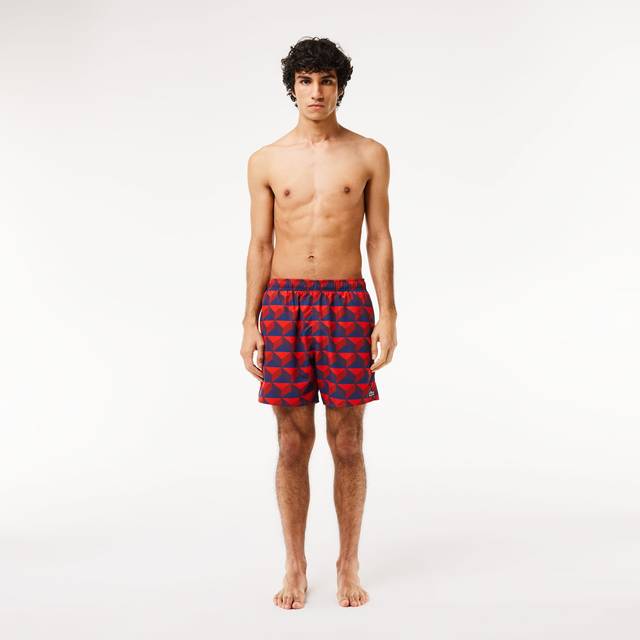 Lacoste Printed Swim Shorts - Red