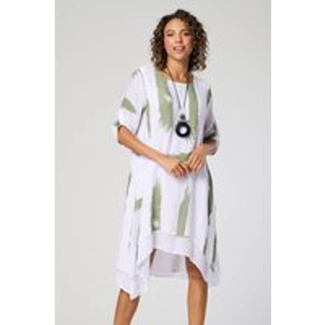 Ruched Sleeve Double Layer Dress with Necklace - Khaki - 14