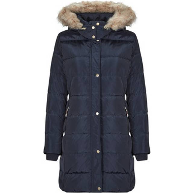 Mid-Length Padded Jacket with Hood - Navy Blue - XL