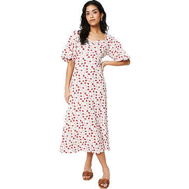 Women's Dorothy Perkins Womens/Ladies Ditsy Print Ruched Front Petite Puff Sleeve Midi Dress - Cream - Size: 14