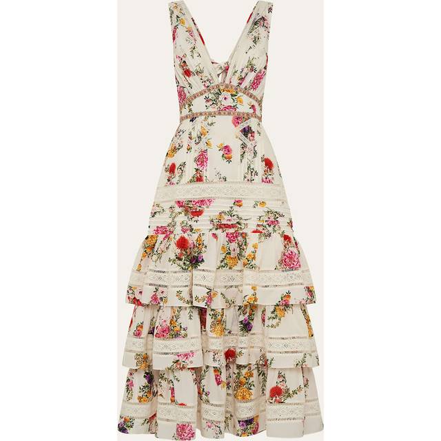 Camilla Floral tiered cotton and silk maxi dress - white (UK 16)