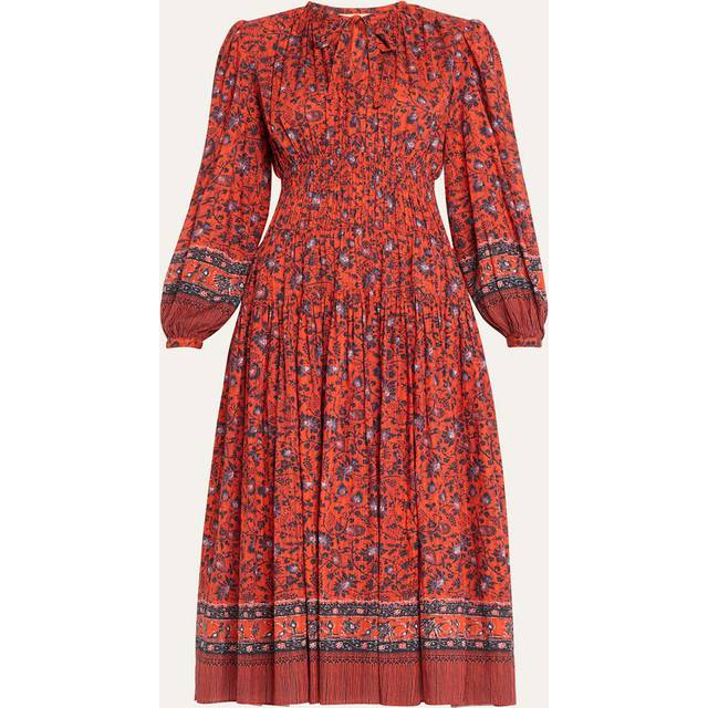 Mona Floral Long-Sleeve Midi Dress - POPPY - 0