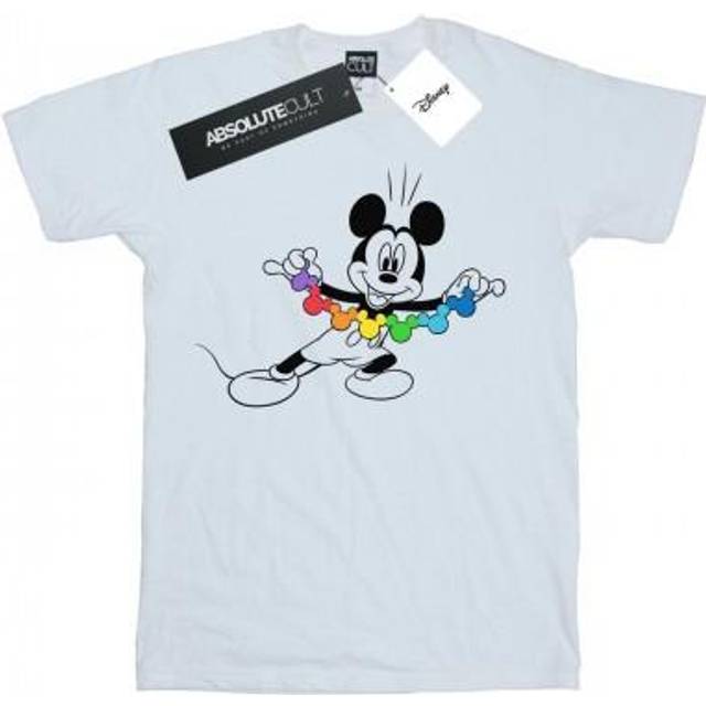 (XL, White) Disney Mens Mickey Mouse Rainbow Chain T-Shirt