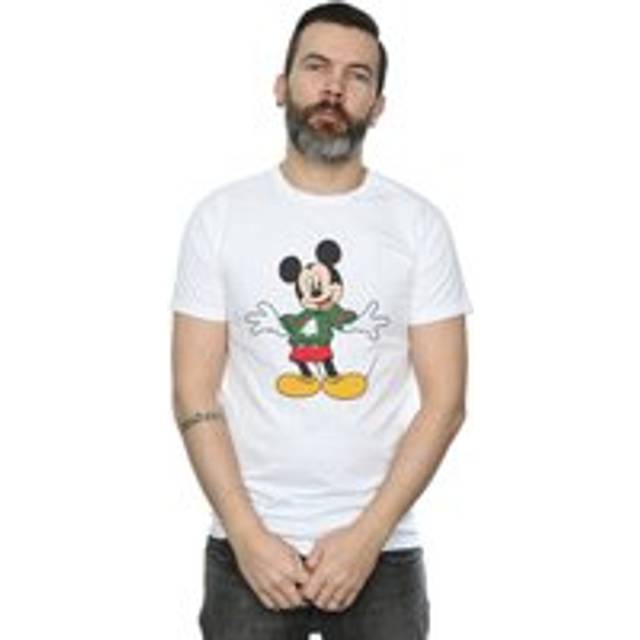 (M, White) Disney Mens Mickey Mouse Christmas Jumper Stroke T-Shirt