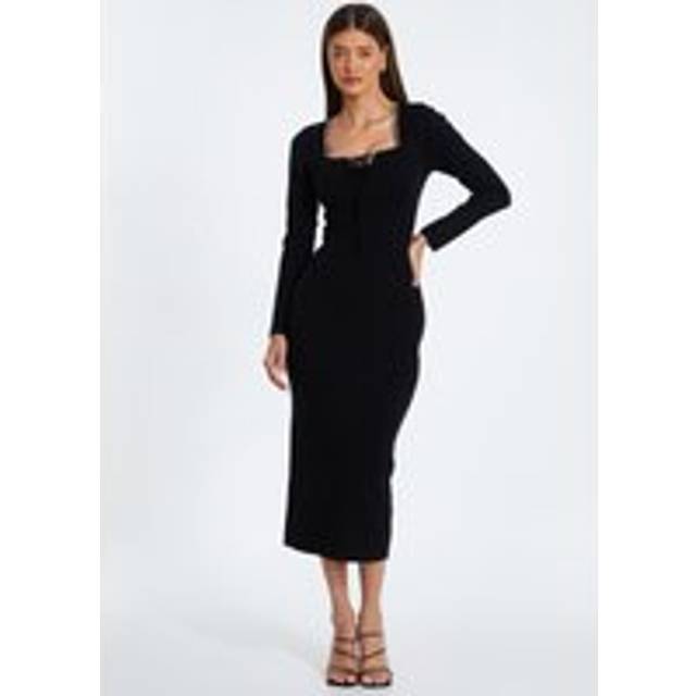 Womens Black Diamante Trim Jumper Dress - S