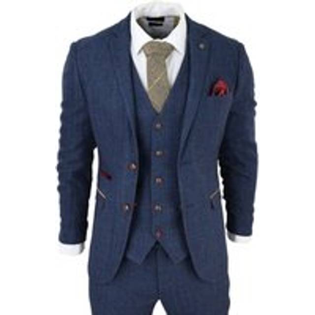 Paul Andrew Mens Blue Tweed Check 3-Piece Suit - Size 40 (Chest)