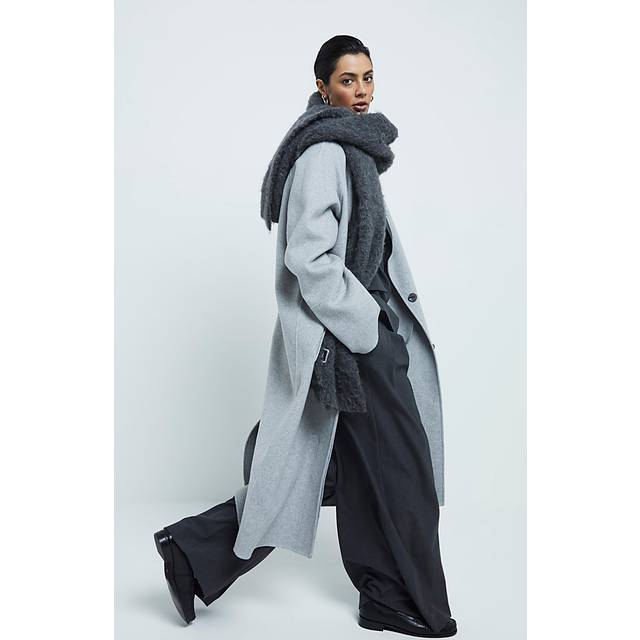 River Island Womens Grey Premium Wool Blend Button Coat - 8