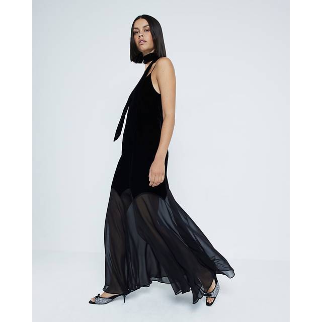 River Island Womens Black Velvet Sleeveless Maxi Slip Dress - 18