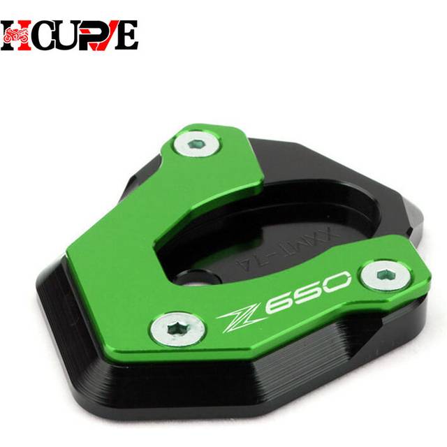 (Z650 Green) Motorcycle CNC Kickstand Foot Side Stand Extension Pad Support Plate For